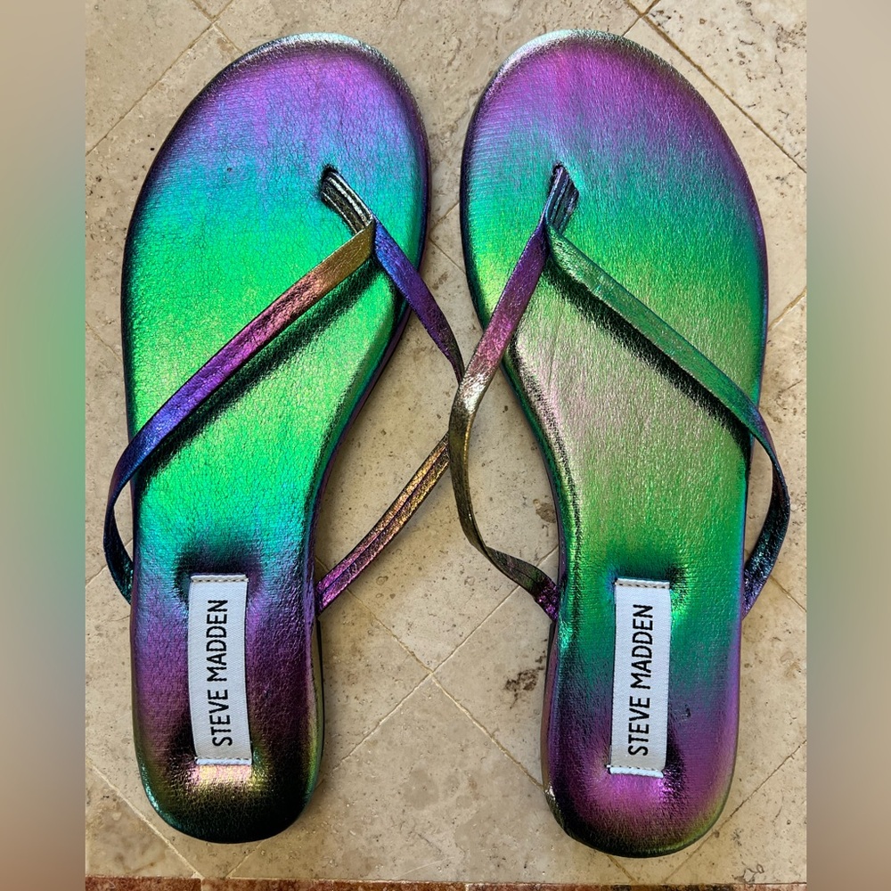 Steve Madden oil spill sandals size 7.
